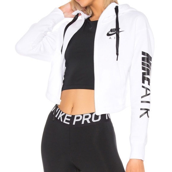 Nike Tops - Nike NSW Air White & Black Logo Crop Zip Up Hoodie